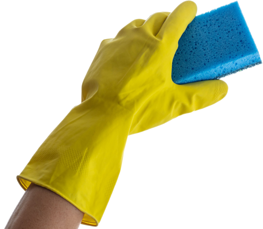 Gelber Handschuh mit Schwamm